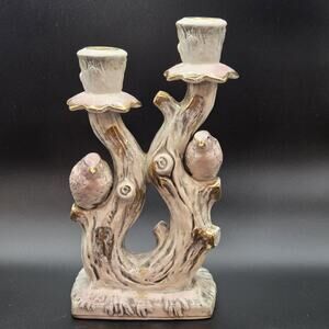 Vintage Ucagco Japan Lustreware Candlabra Two-Candle Birds In Tree